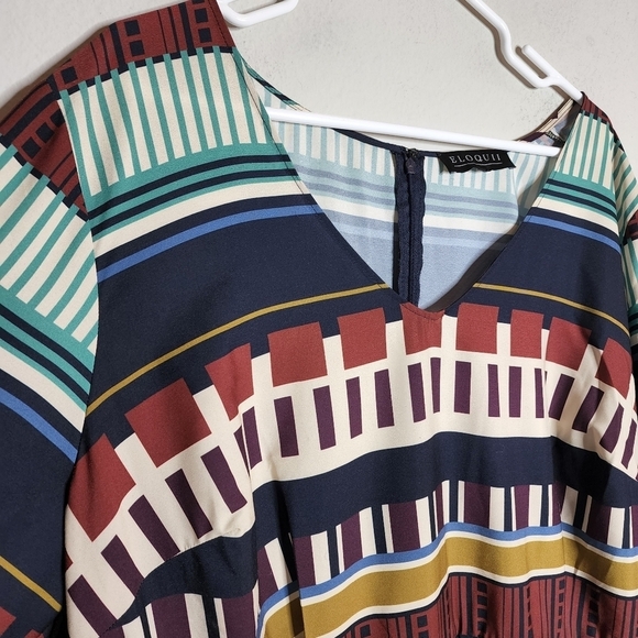 Eloquii Multicolored Pleated Dress Long Sleeve Flare Pleat Cuff Est Size 2X - Picture 16 of 16